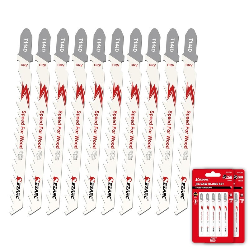 EZARC 10PCS Jigsaw Blades T144D Jig Saw Blades Set for Wood Fast Cutting Assorted T-Shank Replacement 6 TPI Curved & Scrolling Cutting - Image 1